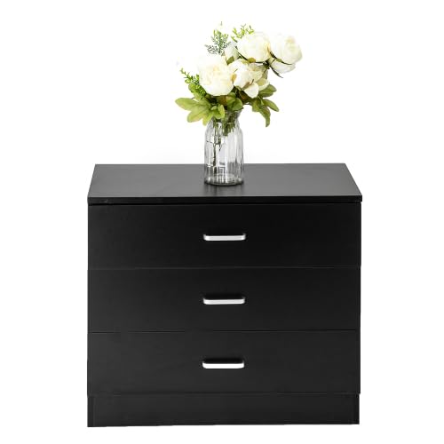 Karl home 3 Drawer Dresser for Bedroom, Small Chests of Drawers Modern Nightstand, Black Dresser Chest with 3 Storage Drawers, Dressers for Nursery, Hallway, Living Room, Closet