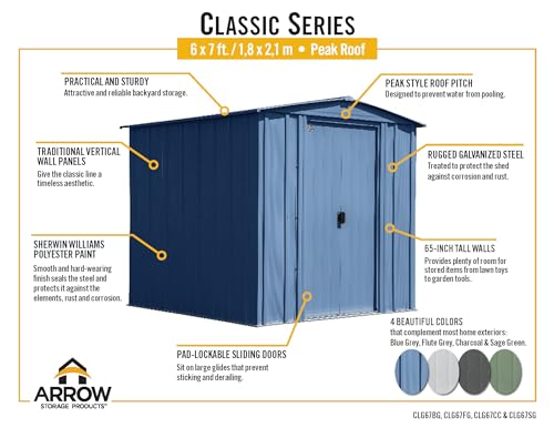 Arrow Sheds 6' x 7' Outdoor Steel Storage Shed, Light Grey