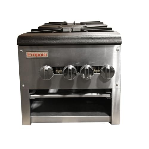 EMPURA 18" Vertical Countertop Gas Stock Pot Range with Cast-Iron Grate for Restaurant Restaurant | (2) Burners, 220,000 BTU | 18"W x 52.38"D x 20.63"H, Stainless Steel (Included: LP Conversion Kit)