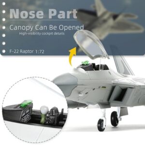 NUOTIE F22 Raptor 1/72 Diecast Metal Aircraft Model Kit USAF Fighter Jet Alloy Airplane Model with Stand for Adult Military Enthusiasts Collections or Creative Gifts (AK 90FS)