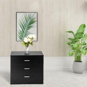 Karl home 3 Drawer Dresser for Bedroom, Small Chests of Drawers Modern Nightstand, Black Dresser Chest with 3 Storage Drawers, Dressers for Nursery, Hallway, Living Room, Closet