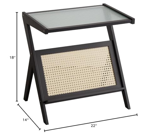 viewcare Black Side Table, Bamboo Wood Small Side Tables for Living Room & Bedroom, Sofa Table with Acrylic Wavy Panel for Small Spaces, Night Stand Table for Bedroom