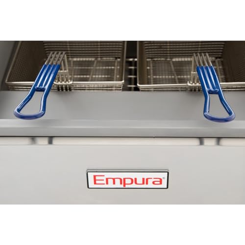 EMPURA 80 lb Freestanding Floor Natural Gas Fryer | Deep Frying with (2) Removable Baskets and (5) Cast-Iron Vertical Burner Tubes for Kitchen Restaurant | 39.36"H x 21"W x 30.32"D, Stainless Steel