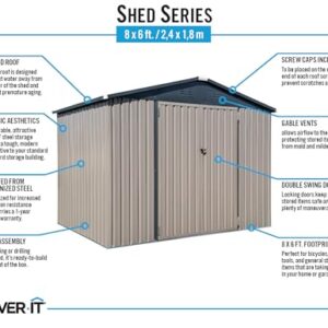 Arrow Sheds 8' x 6' Outdoor Steel Storage Shed, Tan