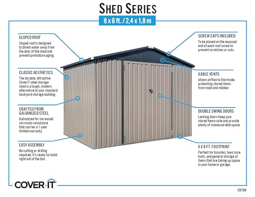 Arrow Sheds 8' x 6' Outdoor Steel Storage Shed, Tan