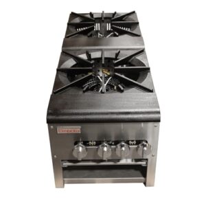 empura 18" vertical countertop gas stock pot range with cast-iron grate for restaurant restaurant | (2) burners, 220,000 btu | 18"w x 52.38"d x 20.63"h, stainless steel (included: lp conversion kit)