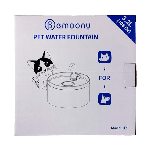 Cat Water Fountain: 108oz/3.2L Cat Fountain Super Silent Pet Water Fountain - Water Fountains for Cats Indoor - Faucet Cat Fountain - Quiet Water Pump - Suitable for Cats and Dogs - BEMOONY