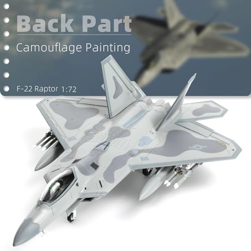 NUOTIE F22 Raptor 1/72 Diecast Metal Aircraft Model Kit USAF Fighter Jet Alloy Airplane Model with Stand for Adult Military Enthusiasts Collections or Creative Gifts (AK 90FS)