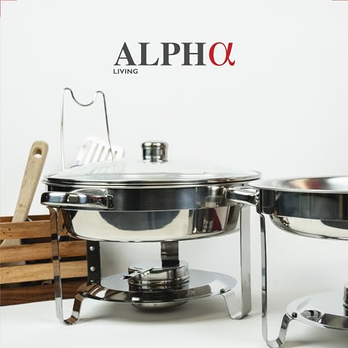 Alpha Living Chafing Dish Buffet Set of 4 – Complete Stainless Steel Chaffe Buffet Set with Glass Lids, Chafing Fuel Holder – Elegant and Practical Warmer Trays for Buffet, Wedding, Catering Supplies