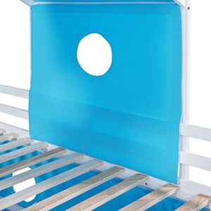 DEYOBED Twin Size Bunk Bed with Slide and Built-in Ladder, Wood Castle Loft Bed Frame with Blue Tent and Tower, Ideal Playhouse for Kids Boys Girls, Blue