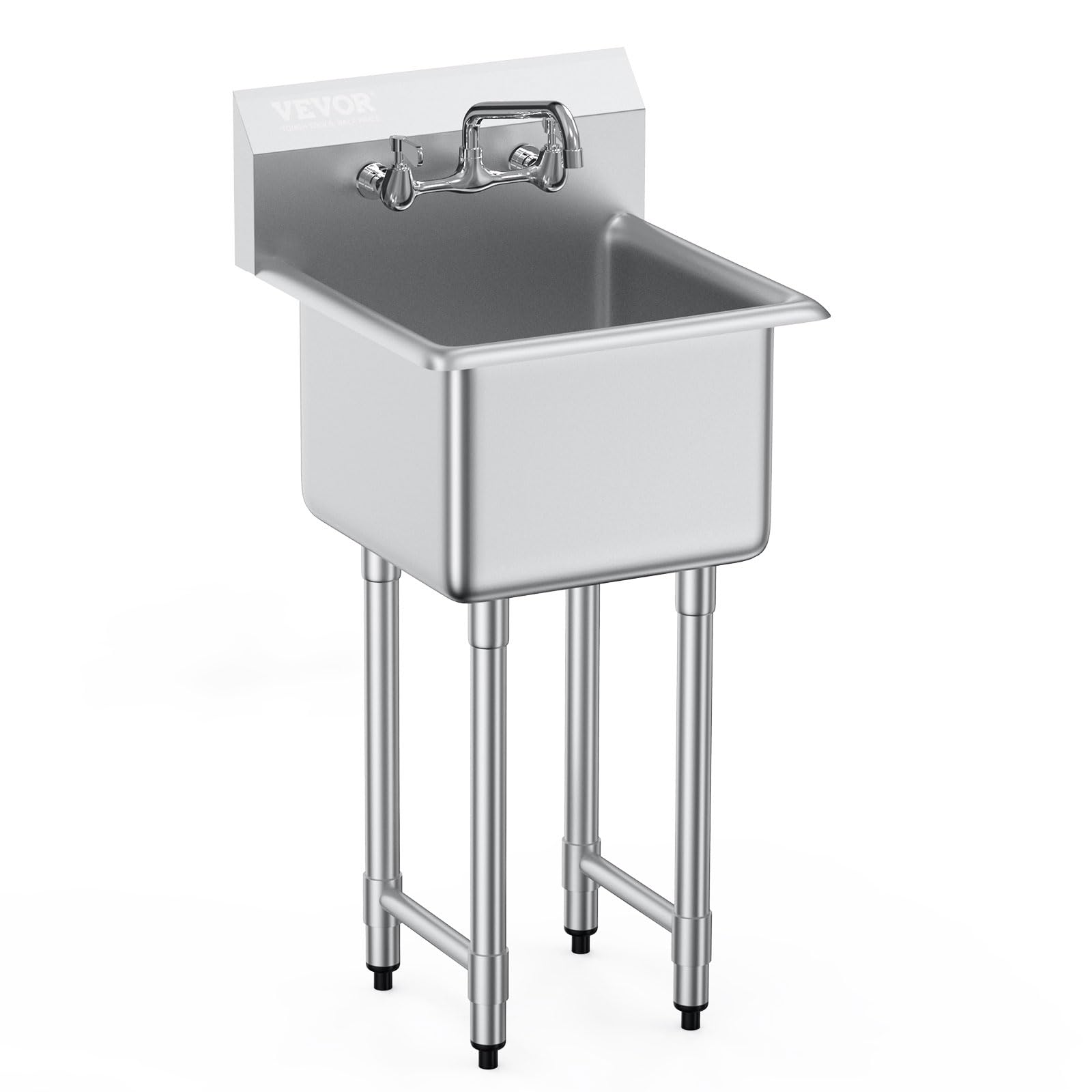 VEVOR Stainless Steel Sink, 1 Compartment Free Standing Small Sink Include Faucet & legs, 18"x41" Commercial Single Bowl Sinks for Garage, Restaurant, Kitchen, Laundry, NSF Certified