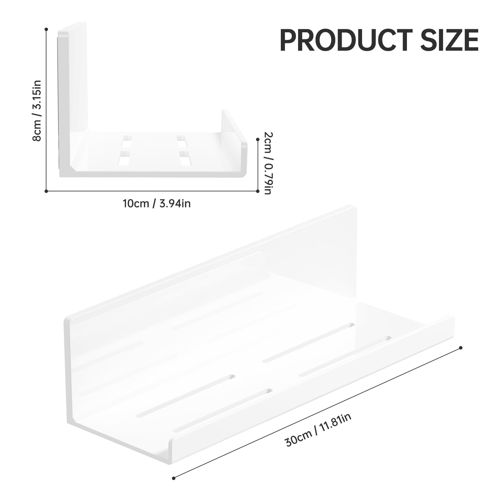 PAVSTINE Plastic Wall Mount Organizer, White Adhesive Shelves Set of 2, No Drilling Hang Walls, 12 Inch Adhesive Shelf, for Bathroom,Kitchen,Bedroom,Office,Gaming Room, Utility Room