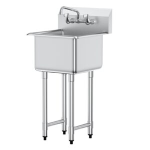 VEVOR Stainless Steel Sink, 1 Compartment Free Standing Small Sink Include Faucet & legs, 18"x41" Commercial Single Bowl Sinks for Garage, Restaurant, Kitchen, Laundry, NSF Certified