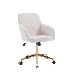 yisheng velvet home office chairs with gold base upholstered tufted modern height adjustable 360 degree swivel desk chairs with wheels, vanity chairs for living room, bedroom,study room (cream)