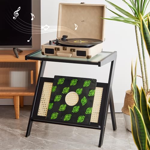 viewcare Black Side Table, Bamboo Wood Small Side Tables for Living Room & Bedroom, Sofa Table with Acrylic Wavy Panel for Small Spaces, Night Stand Table for Bedroom