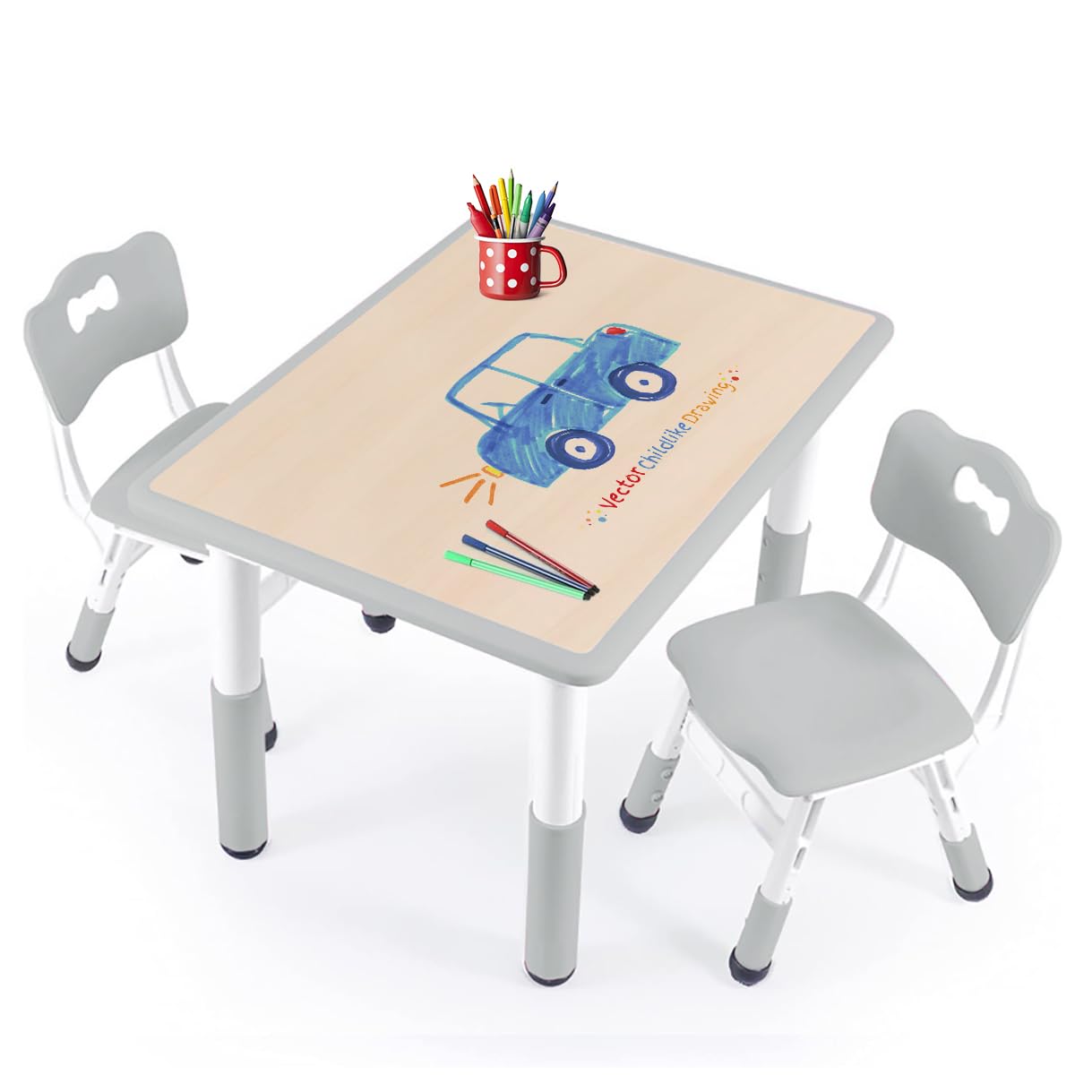 JIAOQIU Adjustable Kids Table and Chairs Set Toddler Table and Chairs Kids Table and Chair Set Kids Table and Chair Set 5-8 Year Old Toddler Table and Chair Set with Non-Slip Table Legs&Organizer