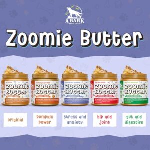 Zoomie Butter Stress & Anxiety Dog Peanut Butter Squeeze Supplement, All Natural Calming Dog Treat. Human Grade & Safe Puppy Food, Passion Flower for Separation Anxiety, Behavior Aid, USA Grown & Made