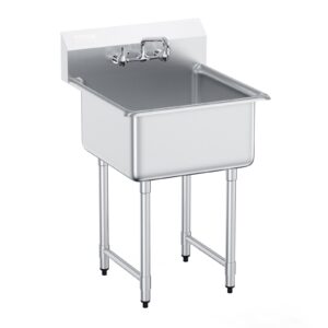 vevor stainless steel prep & utility sink, 1 compartment free standing small sink include faucet & legs, 27"x41" commercial single bowl sinks for garage, restaurant, kitchen, laundry, nsf certified