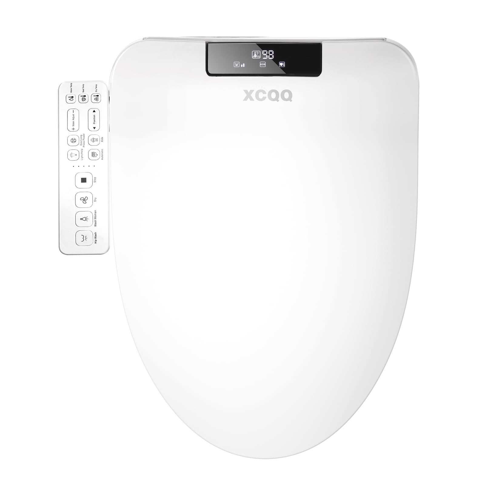 XCQQ Smart Bidet Toilet Seat Elongated, Heated Bidet with Warm Water and Dryer, Night Light, Multiple Spray Modes, Slow Closed Toilet Seat, LED Screen, Removable Panel to Remote