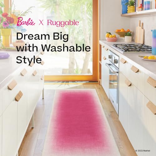 RUGGABLE x Barbie Washable 2x3 Area Rug, Paradise Ivory & Gold, Premium Rugs for Living Room, Bedroom, Kitchen, Office, Classroom with Gripper Non Slip Pad