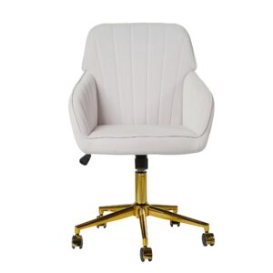 YISHENG Velvet Home Office Chairs with Gold Base Upholstered Tufted Modern Height Adjustable 360 Degree Swivel Desk Chairs with Wheels, Vanity Chairs for Living Room, Bedroom,Study Room (Cream)