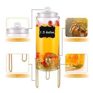 1.5 Gallon Drink dispenser, Glass Beverage Dispenser With Stand, Drink Dispensers for Parties With Stainless Steel Spigot + Marker & Chalkboard 100% Leakproof. Perfect For Parties And Daily Use