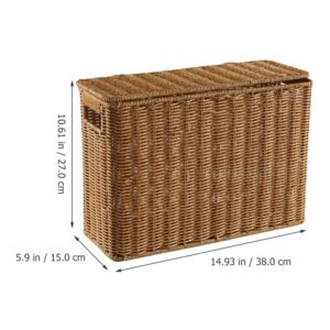 IMIKEYA Woven Wicker Basket Box with Lid Narrow Holder Woven Magazine Basket Rattan Toys Organizer Decorative Storage Bin for Home Office Closet Decor