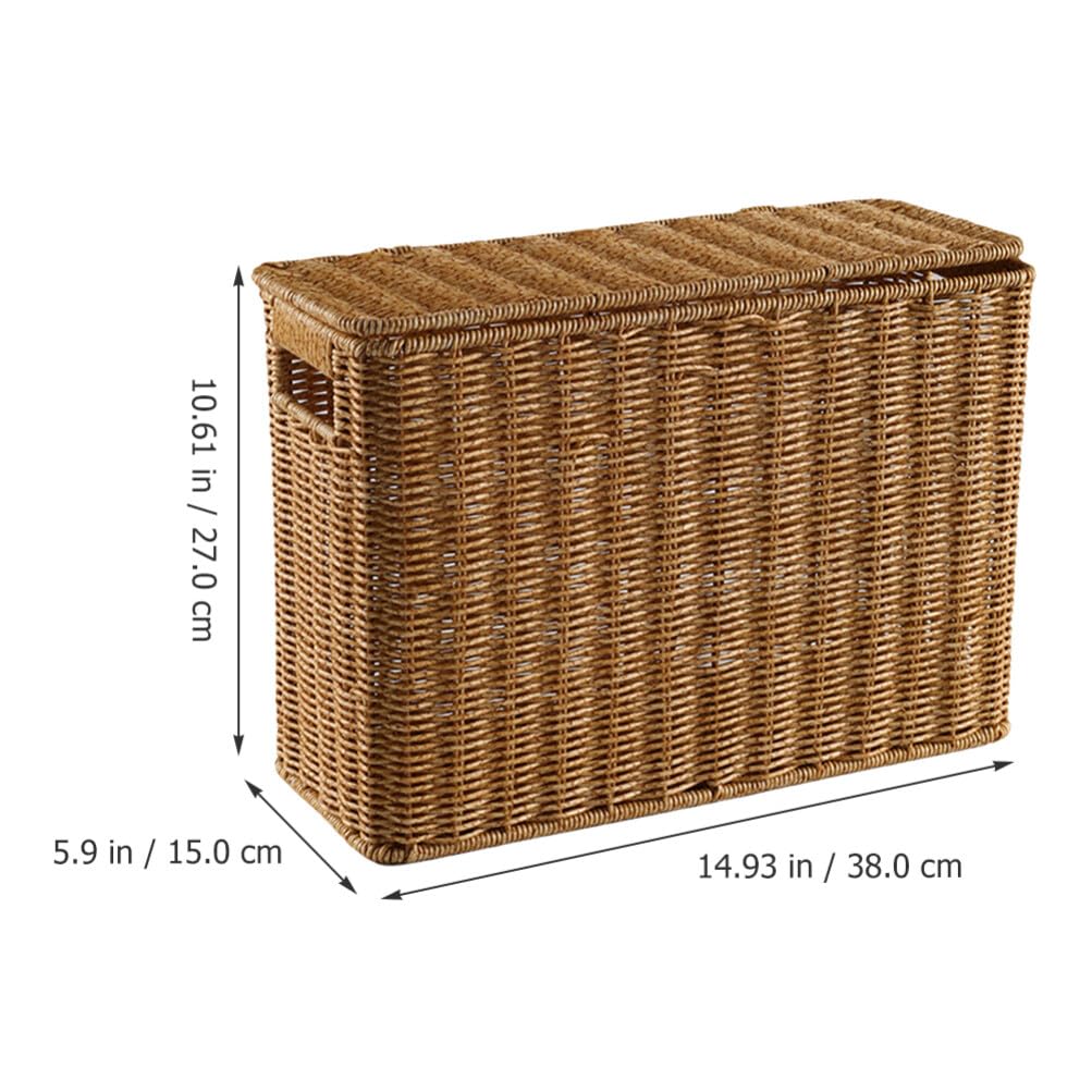 IMIKEYA Woven Wicker Basket Box with Lid Narrow Holder Woven Magazine Basket Rattan Toys Organizer Decorative Storage Bin for Home Office Closet Decor