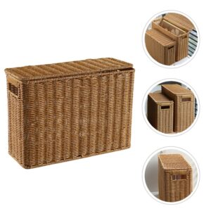 IMIKEYA Woven Wicker Basket Box with Lid Narrow Holder Woven Magazine Basket Rattan Toys Organizer Decorative Storage Bin for Home Office Closet Decor