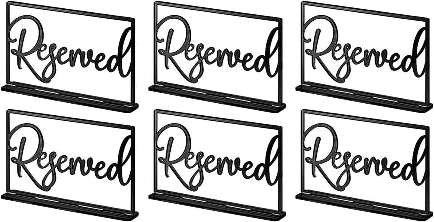 AMHIL Saturey 6 Pieces Acrylic Reserved Table Signs Black Reservation for Wedding Party Celebrations