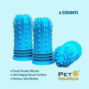 Pet Republique 360 Degree Finger Toothbrush for Dogs and Cats – Full Surround Silicone Bristles (3-Count & 1-Storage Case)