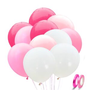 ygyxmy pink party balloons - 100pcs 12inch hot pink, pink, light pink and white balloons for barbie party baby shower birthday valentines day decorations