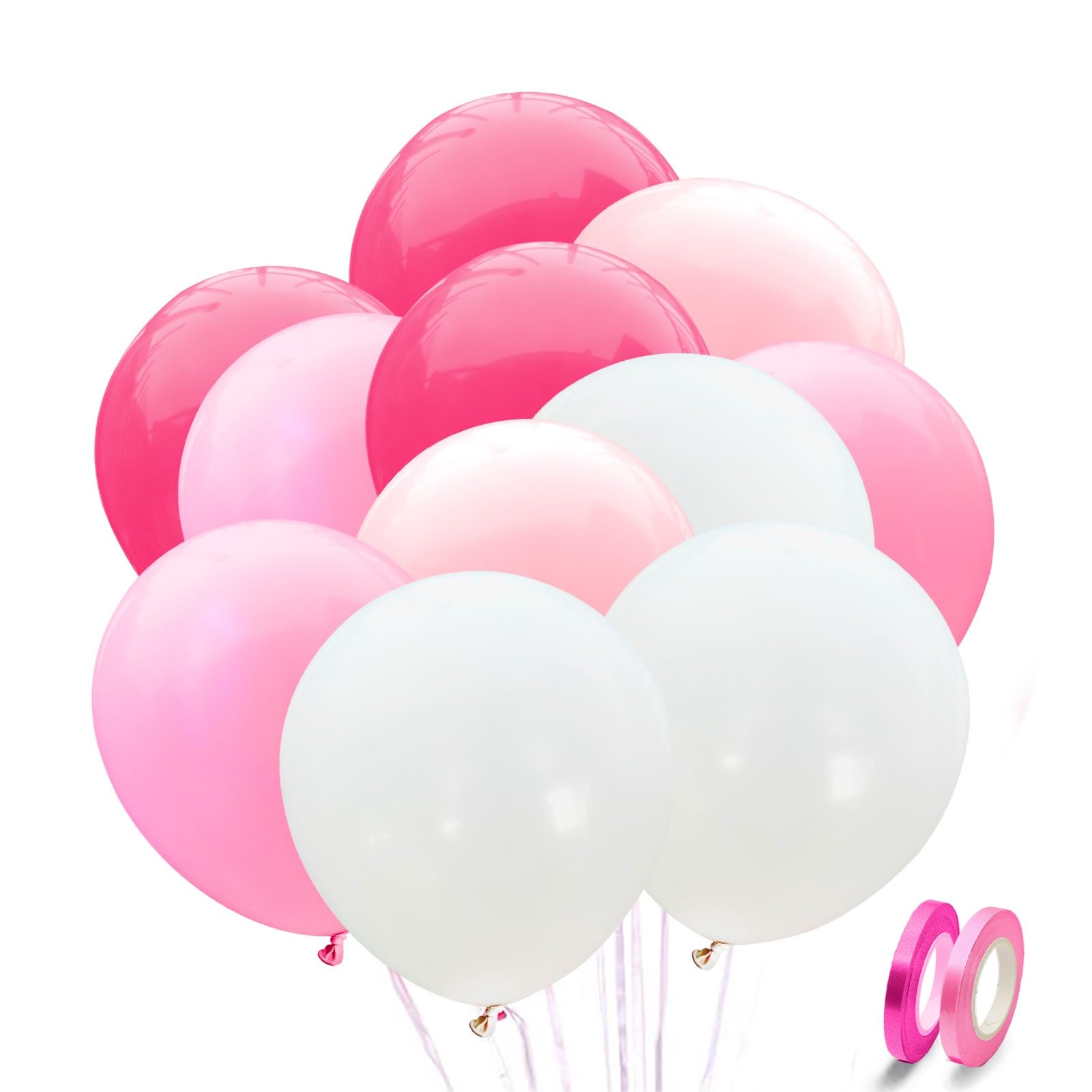 YGYXMY Pink Party Balloons - 100pcs 12inch Hot Pink, Pink, Light Pink and White Balloons for Barbie Party Baby Shower Birthday Valentines Day Decorations