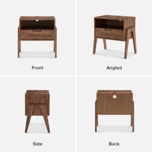 mopio Ted Solid Wood Night Stand with Charging Station, Mid Century Modern Nightstand, Small Side Table, Bedside Table with Drawer, End Table with Storage, with USB C & USB A Ports (Set of 2)