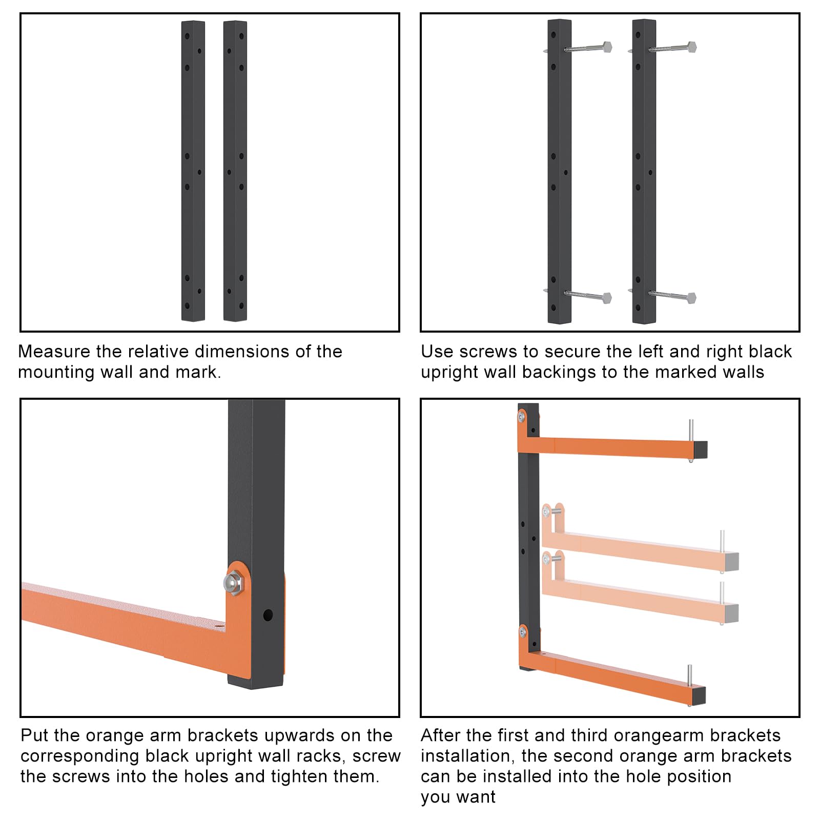 Lumber Rack Wall Mount, Lumber Storage Rack, Heavy Duty Wood Storage Racks with 9-Level System, 1080 lb Substantial Garage Wood Organizer, Orange Lumber Metal Racks for Indoor and Outdoor (6 PACK)