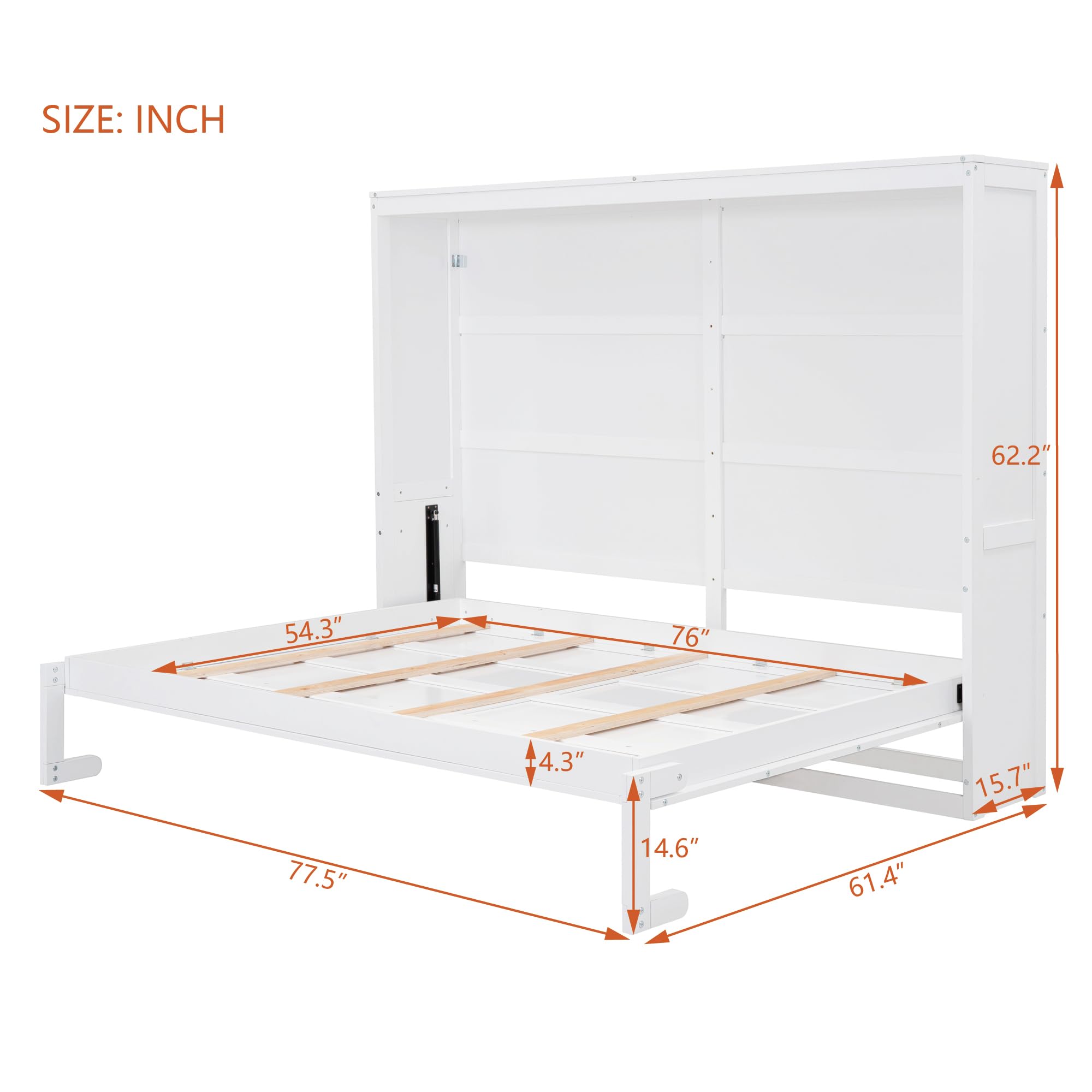 Merax Modern Farmhouse Solid Wood Murphy Bed Chest/Space Saving/Wood Slat Support/Full,White