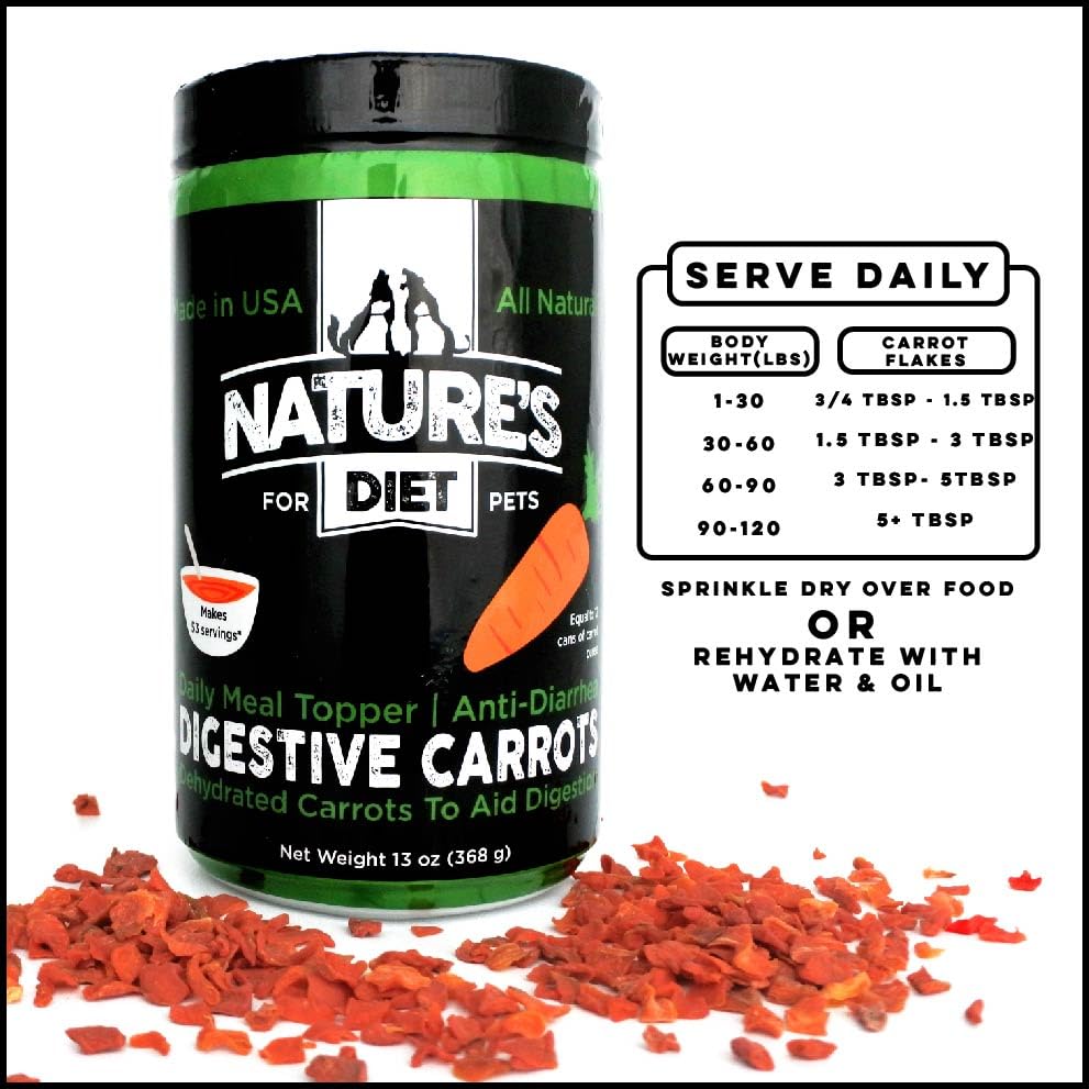 Nature's Diet® Digestive Carrots - Dehydrated Carrot Dog Food Topper for Diarrhea Relief and Improved Digestion, Fiber for Dogs Keep Poop Firm, Gut Health, Firm Stool, Daily Supplement