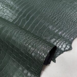 Aibote Genuine Cow Hide Leather Sheets Dark Green Crocodile Print Cowhide Rug Skins DIY Crafts Material(5 Square Feet，Irregular Shape)