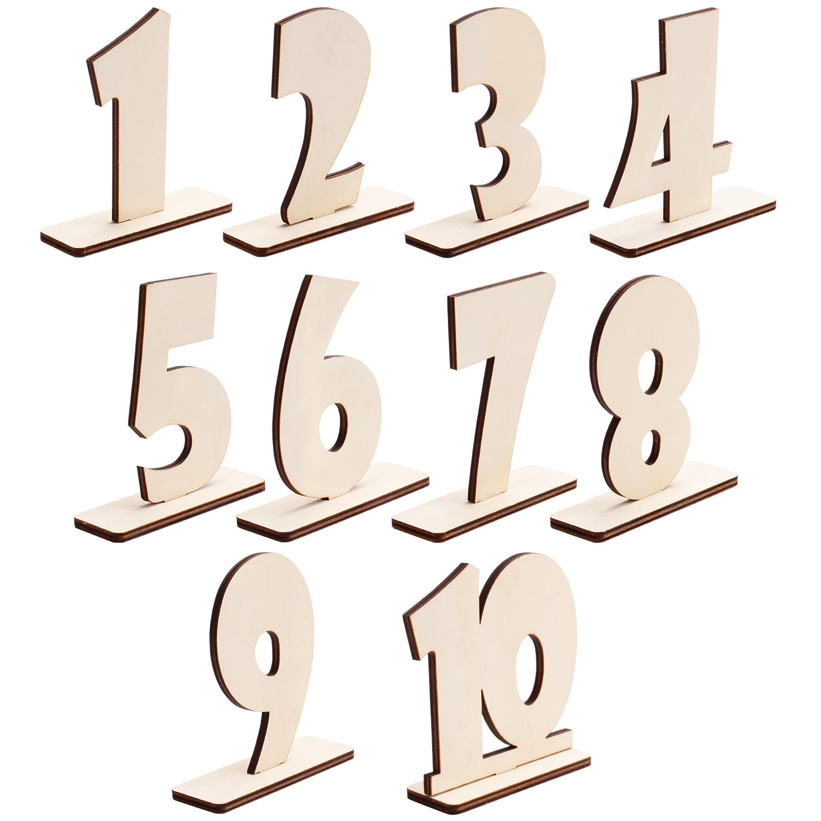 10pcs Wooden Table Numbers 1-10 Wedding Table Numbers with Stands Base Unfinished Wood Table Numbers Signs Holders