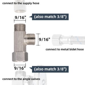 Hibbent Bidet T Adapter, Metal T Valve for Bidet(3/8” x 3/8” x 3/8”), 3 Way Tee Connector Bidet Attachment for Toilet