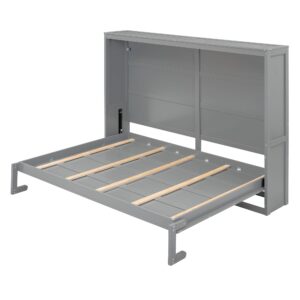 Merax Modern Farmhouse Solid Wood Murphy Cabinet Bed, No Box Spring Needed/Easy Assemble/Queen,Gray