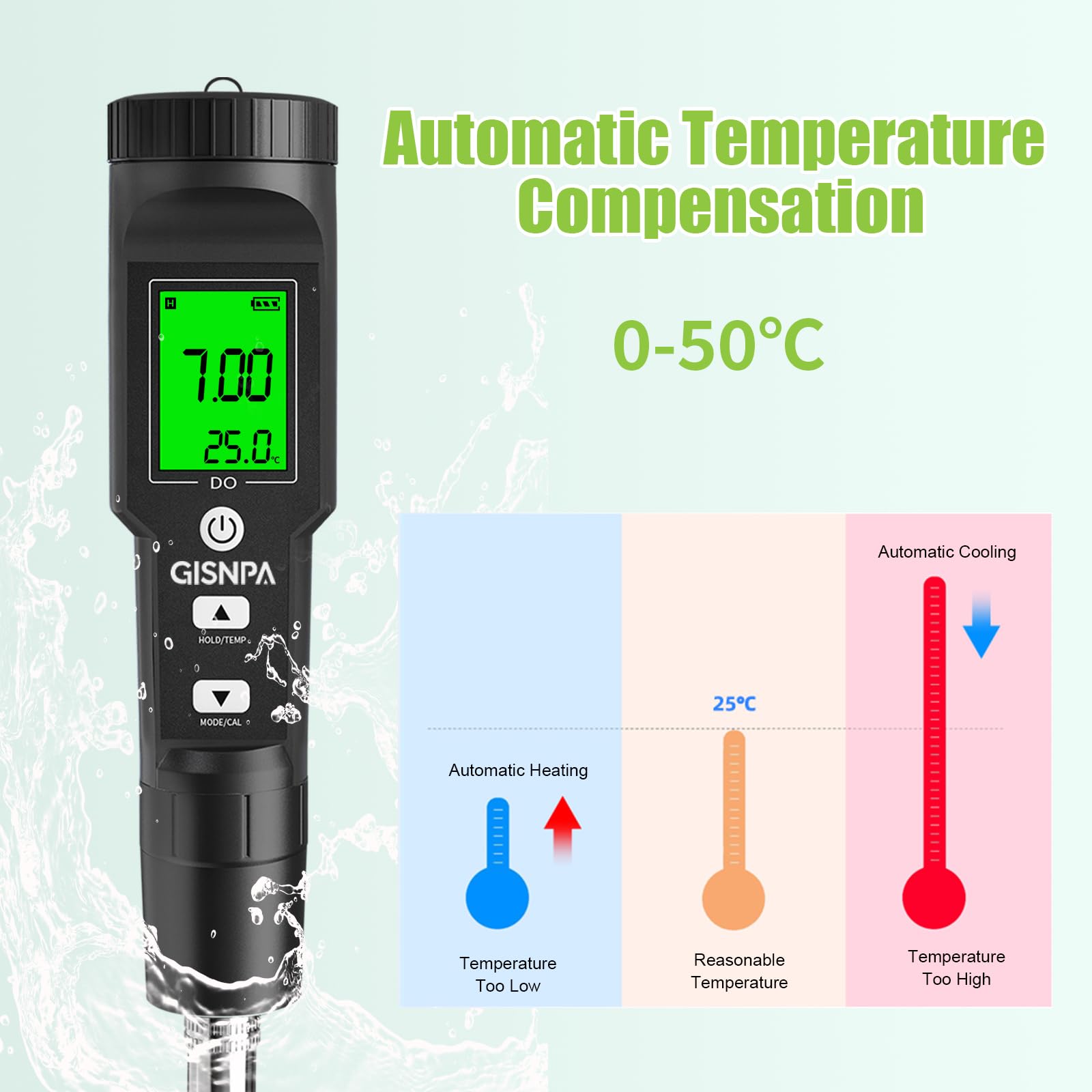 GISNPA Dissolved Oxygen Meter with ATC, 0-40.00 mg/L Measurement Range, DO Meter with Electrode Filling Fluid and Anaerobic Water Calibration Powder