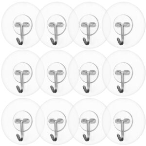 homsfou adhesive hooks 12pcs heavy duty sticky hooks for hanging wall hangers without nails 180 degree rotating seamless stick on wall hooks bathroom kitchen office outdoors