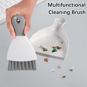 Grey Mini Dustpan and Brush Cleaner Set Miniature Broom and Dust Pans Small Portable Hand Multifunctional Cleaning Combo Tool for Table, Desk,Key Board,Cat,Dog and Other Pets Nest Household Dustpans