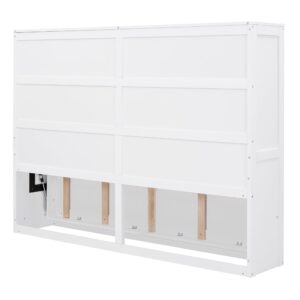 Merax Modern Farmhouse Solid Wood Murphy Bed Chest/Space Saving/Wood Slat Support/Full,White