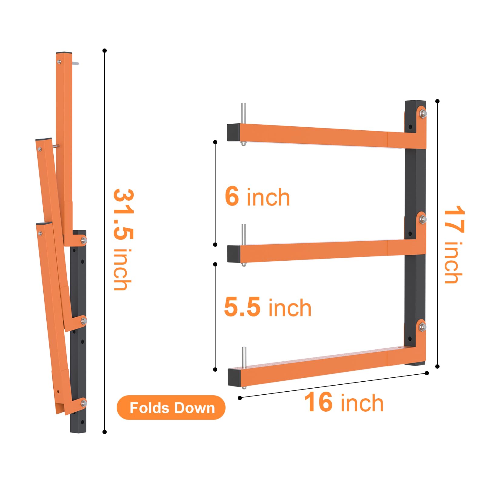 Lumber Rack Wall Mount, Lumber Storage Rack, Heavy Duty Wood Storage Racks with 9-Level System, 1080 lb Substantial Garage Wood Organizer, Orange Lumber Metal Racks for Indoor and Outdoor (6 PACK)