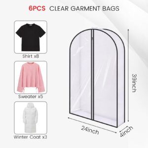 JOHOUSE Garment Bags for Hanging Clothes, 40inch Clear Dress Suit Coats Jackets Shirts Hanging Clothes Storage for Closet Storage and Travel，6PCS