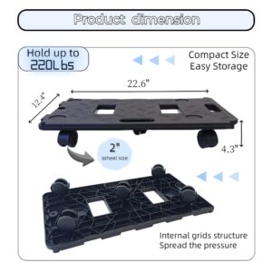 HBFBDRCT Furniture Dolly Spliceable Movers 2 Packs, Securely Holds 220 Lbs, Moving Dolly Cart for Heavy Furniture, Piano, Fridges, Boxes, 5 Wheels Dolly Rolls, No Assembly Required (Black Dolly)