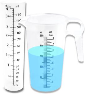 accupour 4oz (110 ml) graduated cylinder, and 8oz (250 ml) measuring pitcher- heat resistant & chemical resistant, great for chemicals, oil, pool and lawn, home brew - ounce (oz) and milliliter (ml)