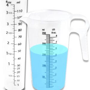 ACCUPOUR 4oz (110 mL) Graduated Cylinder, and 8oz (250 ml) Measuring Pitcher- Heat Resistant & Chemical Resistant, Great for Chemicals, Oil, Pool and Lawn, Home Brew - Ounce (oz) and Milliliter (mL)